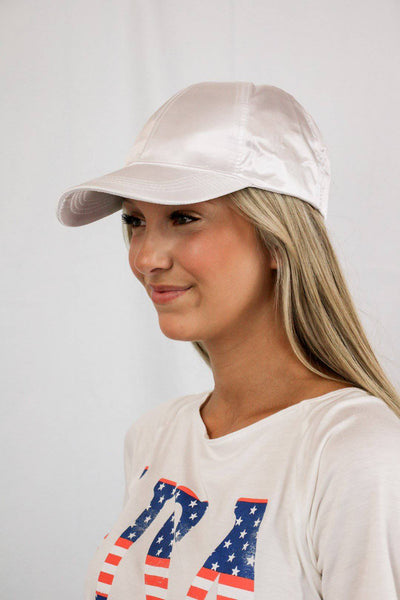 White Satin Baseball Hat - Select Trends Boutique