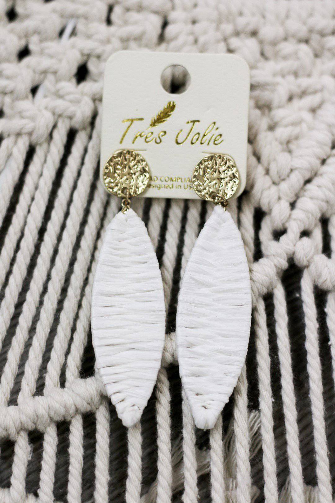 White Woven Leaf Earrings - Select Trends Boutique